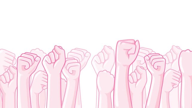Empowerment concept illustration with raised pink fists symbolizing strength unity and hope. Breast cancer awareness concept.
