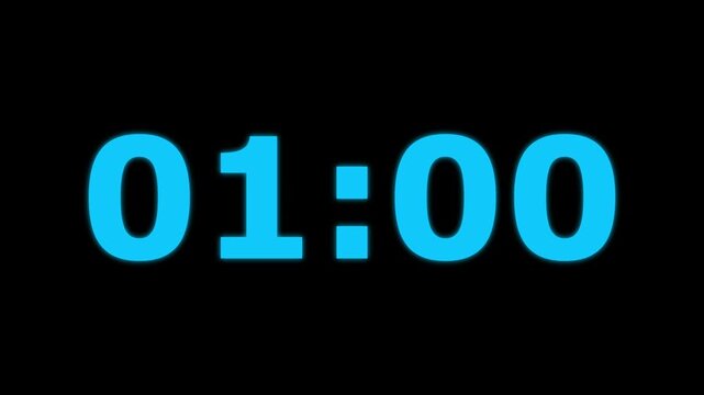 Glowing neon 1 minute 5 second countdown animation timer, Dynamic 65 second Countdown Animation Engaging Timer Visuals for Events 4k video.