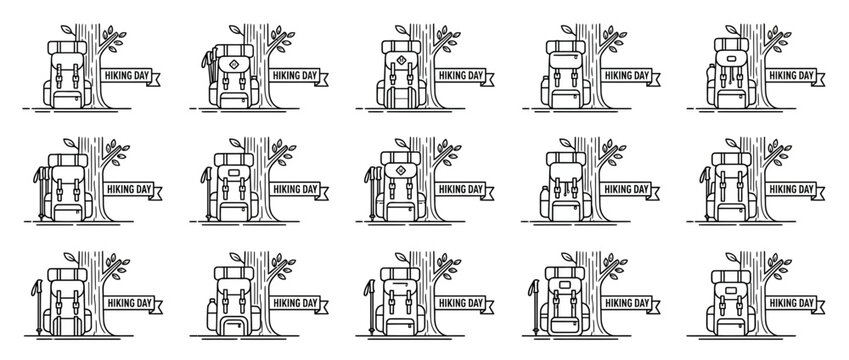 Hiking Backpack and Tree with Banner - Line Art Collection