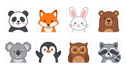 Fototapeta premium Set of cute cartoon animal avatars.