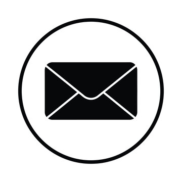 Black envelope icon inside a white circle on a clean background representing communication and mail delivery