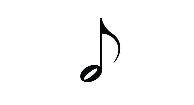 A simple black musical note illustration on a plain white background