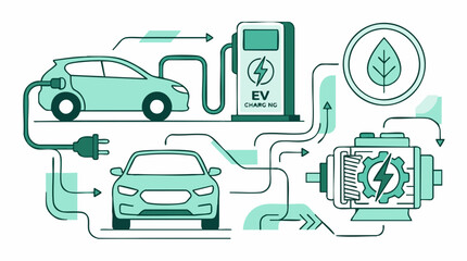 Electric Car Charging Station and Green Technology System Illustration © Pixelmania