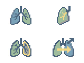 Fototapeta premium Retro Pixel Art Lungs Medical Respiratory Icons Set Vector