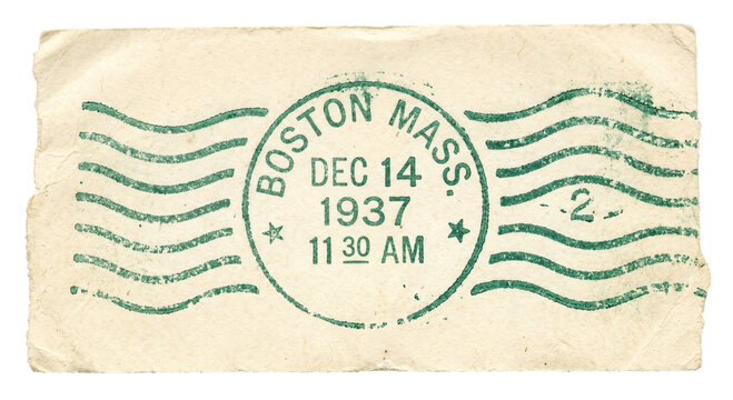 Vintage Boston Massachusetts postal stamp from 1937 with postmark