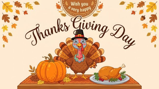 Festive thanksgiving day illustration turkey pumpkin and roasted chicken for holiday celebrations