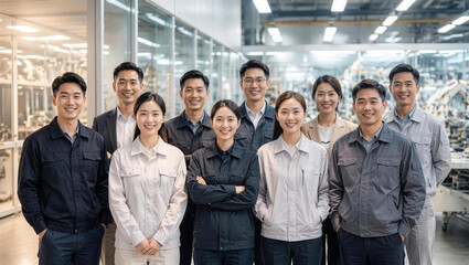 Obraz premium Professional Team Posing Together in Modern Industrial Setting