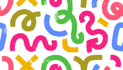 Naklejka na ściany i meble Abstract textured seamless pattern with curves. Colorful swirls and squiggles, funky shapes on endless background, repeating print, paint brushstrokes. Flat vector illustration for wrapping design