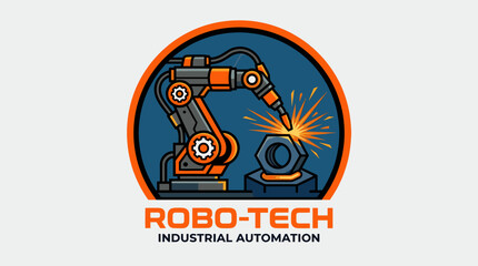 Fototapeta premium Robotic arm logo for industrial automation.