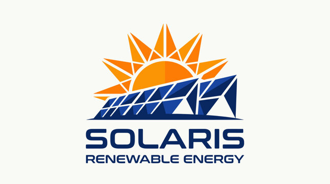 Solaris renewable energy logo with sun and solar panels.