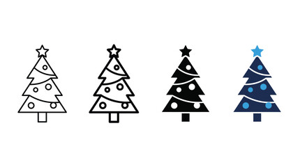 Fototapeta premium Christmas Trees Icons with Ornaments and Stars