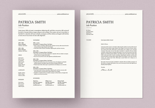 Minimal Black and White Resume and Cover Letter Layout