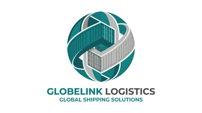 Globelink Logistics circular cargo container globe logo design.