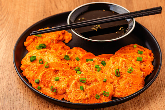 Freshly cooked savory korean pancakes kimchi jeon.