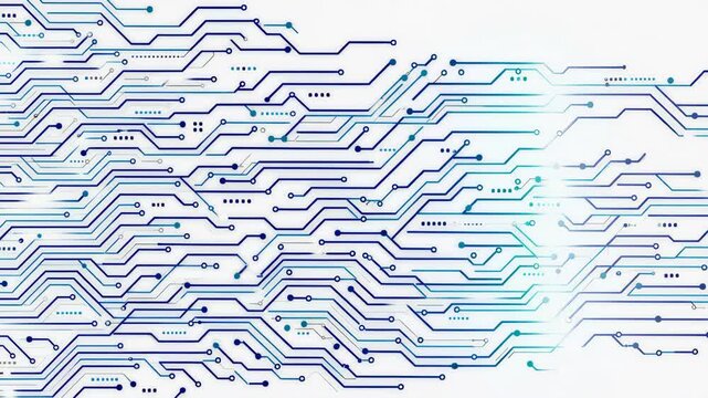 Abstract blue circuit lines on white background representing technology network