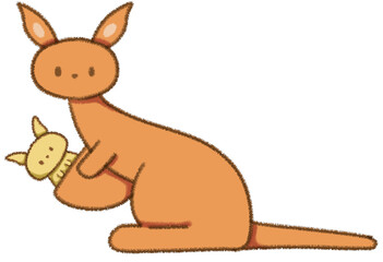 Kangaroo cartoon character with baby joey © BillyTeofilus