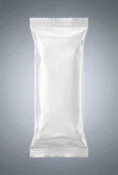 White glossy flow pack wrapper pouch mockup for chocolate bar, snack, ice cream, or wet wipes