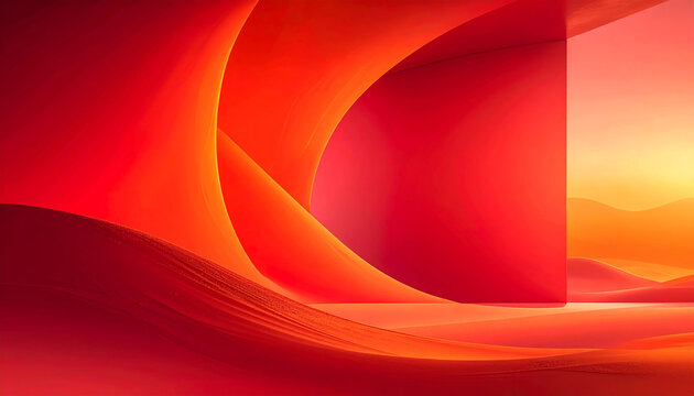 Abstract Background Featuring Smooth Flowing Red and Orange Curves with Minimalist Geometric Shapes for Modern Digital Design Projects