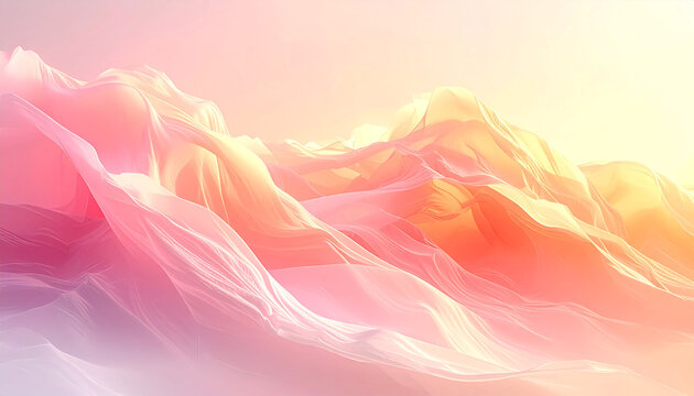 Abstract flowing fabric in soft pastel pink, peach, and orange hues, creating a delicate and ethereal wavy texture.