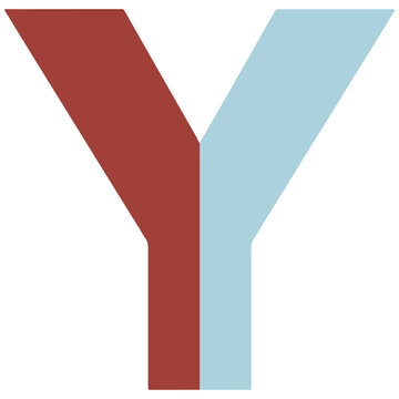 Letter y alphabet symbol in red and light blue colors