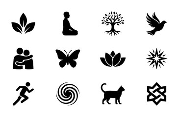 Obraz premium Holistic Wellness Icons: Yoga, Nature, Harmony, and Growth Symbols for Health and Lifestyle