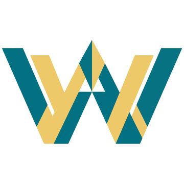Abstract letter w logo design in teal and gold colors