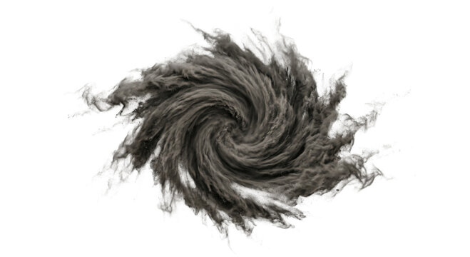Dark swirling dust cloud vortex on a white background