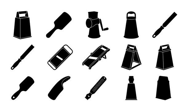 Kitchen Utensil Icons Set, Grater and Slicer Vector Graphics, Culinary Tool Collection for Food Preparation and Cooking