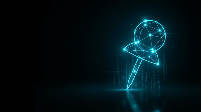 Abstract digital illustration of a glowing network globe with interconnected nodes and binary data stream. Studio lighting, dark background, futuristic mood.