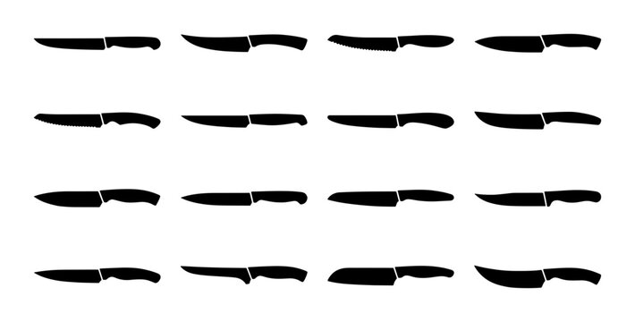 Kitchen Knife Collection, Chef Knives Set, Culinary Tools, Sharp Blades, Cooking Utensils, Vector Icons