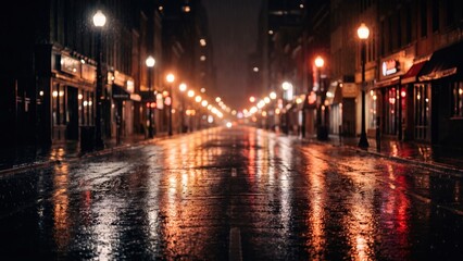 Fototapeta premium Wet City Street Reflections — Rainy Night Urban Glow