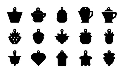 Set of 15 Black Silhouette Kitchen Icons: Utensils, Food Shapes, and Decorative Elements for Culinary Design and Cooking Themes © Mahmud