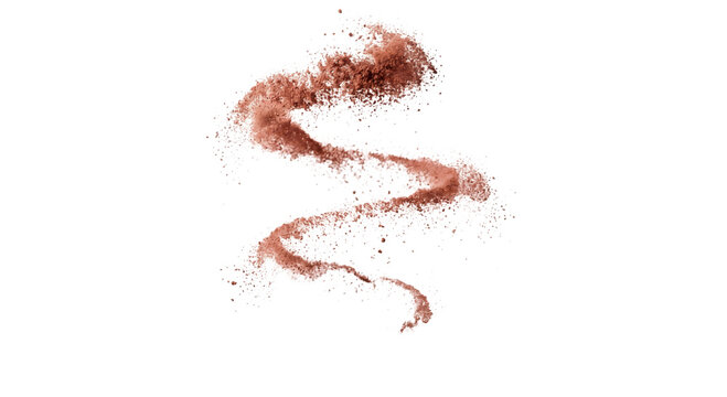 Swirling cloud of reddish-brown powder against a white background