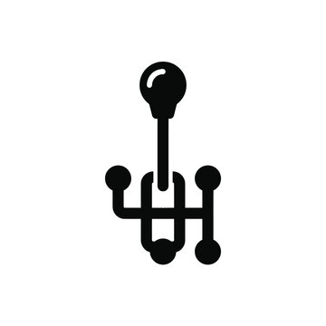 Isolated manual transmission gear shift lever silhouette, representing speed and control, car part icon