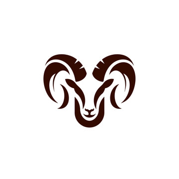 Artistic black and white ram's head logo with stylized horns
