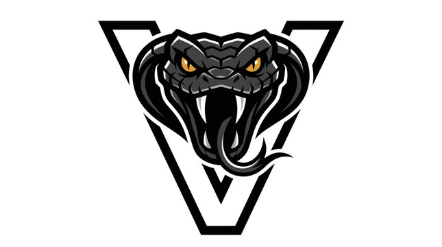 Fierce black and gold snake head logo with aggressive expression