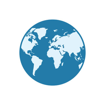 Isolated simplified globe showing continents and oceans, flat simple icon, global communication and travel concept