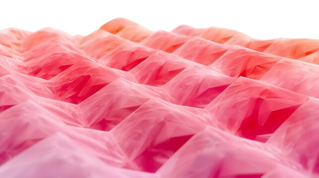 Abstract pink low poly landscape background with geometric crystal waves on white