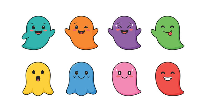 Colorful ghost shapes vector illustration with white background