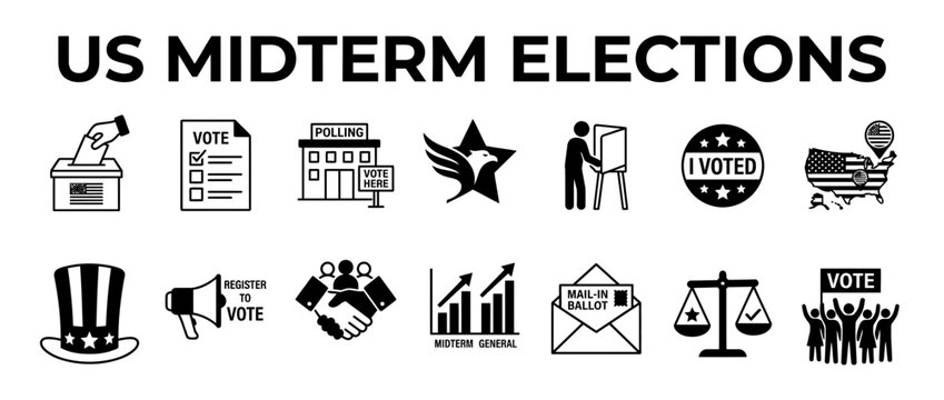 US Midterm Elections Icons: Voting, Ballots, USA Symbolism, Political Symbols
