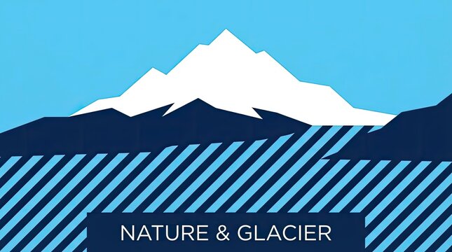 Minimalist mountain glacier landscape with geometric blue stripes.