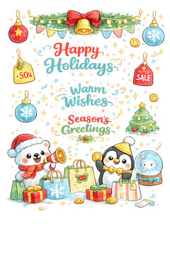 kawaii holiday characters, festive phrases, cute holiday characters, kawaii christmas, holiday stickers, christmas quotes, festive typography, cute illustration, cartoon characters, chibi holiday, chr
