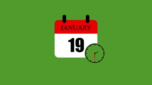 January 19 calendar icon template design vector illustration with spinning clock for planning schedule agenda timeline management, corporate month appointment date remainder deadline tracking.