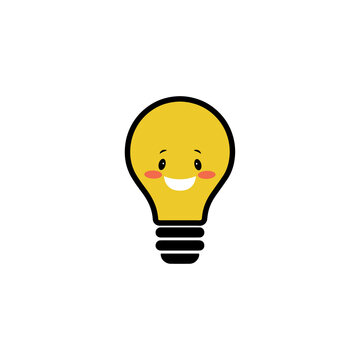 Kawaii Smiling Yellow Lightbulb Cartoon Icon for Creative Ideas and Innovation