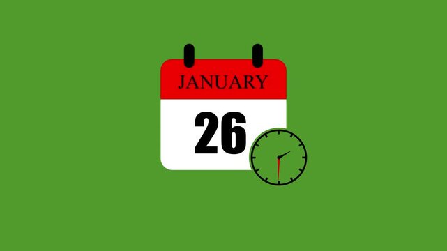 January 26 calendar icon template design vector illustration with spinning clock for planning schedule agenda timeline management, regular month appointment date remainder deadline tracking sign.