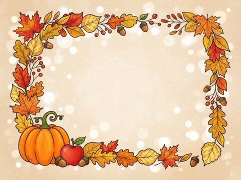 Festive thanksgiving day frame autumn leaves pumpkins and acorns for holiday celebrations