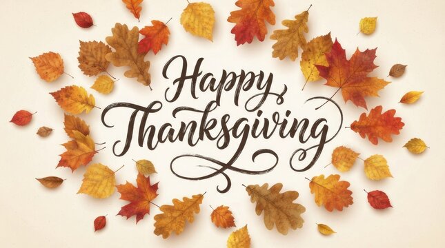 Happy thanksgiving day greeting with autumn leaves festive fall holiday design