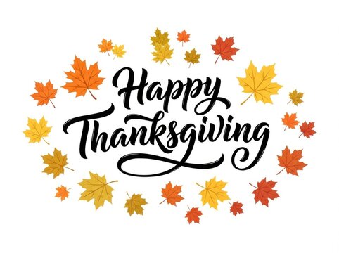 Happy thanksgiving day celebration festive autumn leaves and calligraphy greeting card design