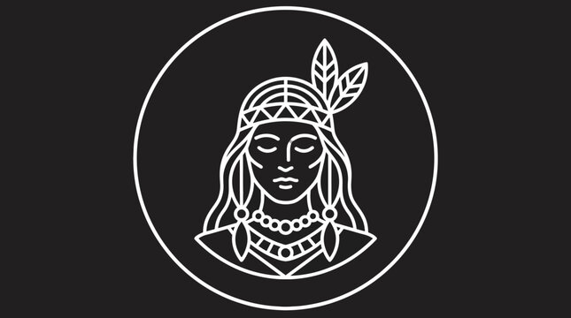 Circular Native American woman profile line art logo