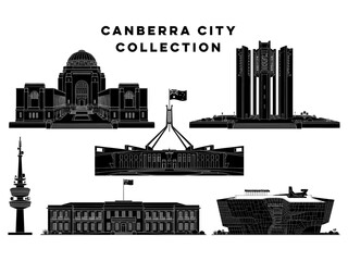 Obraz premium Canberra Australia City Landmark Collection Black and White Vector Illustration